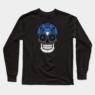 Estonian Flag Sugar Skull with Roses Long Sleeve T-Shirt